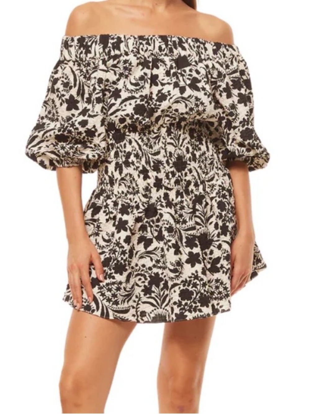 MISA Los Angeles Marta Flora Negra Floral Smocked Off Shoulder Mini Dress XS - Picture 2 of 14